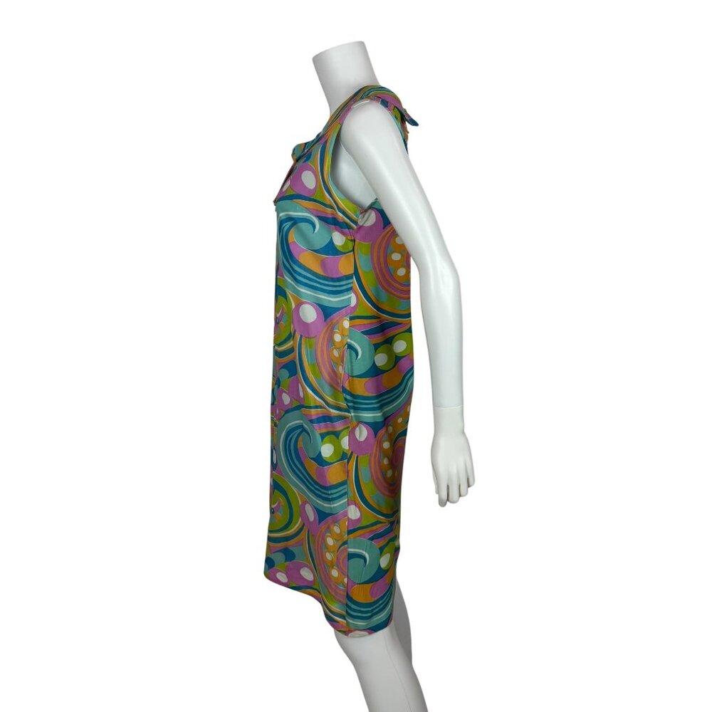 Vintage 60s Trippy Dress Womens Small Colorful Psychedelic Swirl Print Shift - Picture 7 of 10